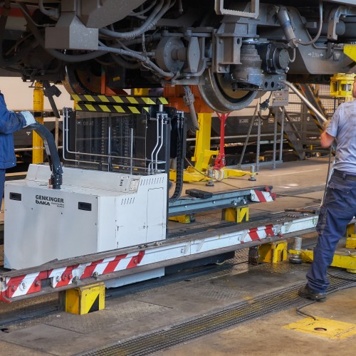 Radsatzwechselwagen für Schienenfahrzeuge Wheelset changing for trains