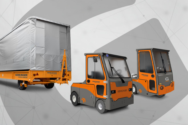 Genkinger Elektro 3- und 4-Rad-Schlepper in Kombination mit einem Schwerlast-Anhänger